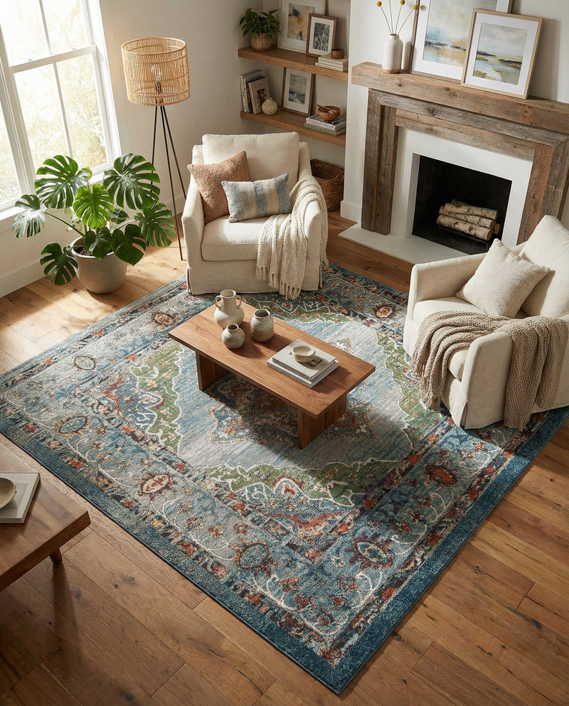 Savannah Soiree Collection Area Rug - Serengeti (Blue) Square Blue  lifestyle 77