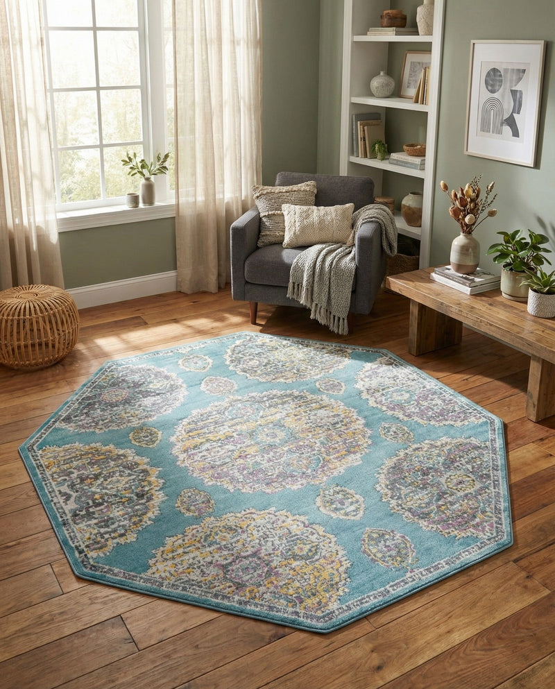 Arcadia Rugs Collection Area Rug -  Atlantis (Blue) Octagon Blue  lifestyle 45