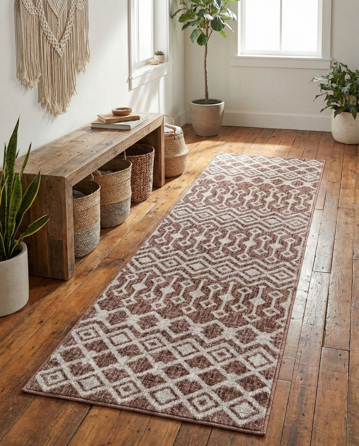 Geo Garden Lattice Collection Area Rug -  Andalusia Runner Dusty Rose  lifestyle 187