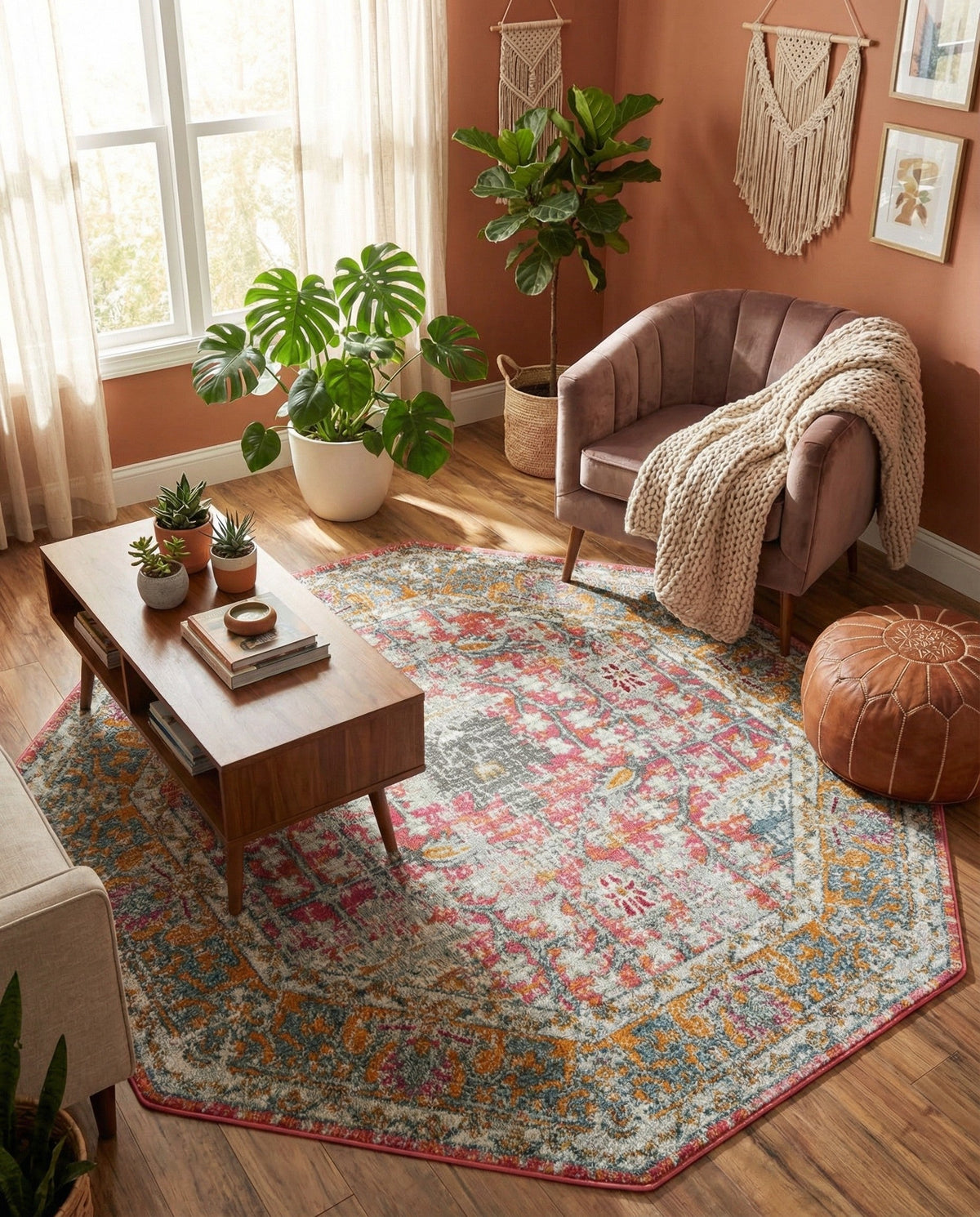 Arcadia Rugs Collection Area Rug -  Olympus Octagon Pink  lifestyle 175