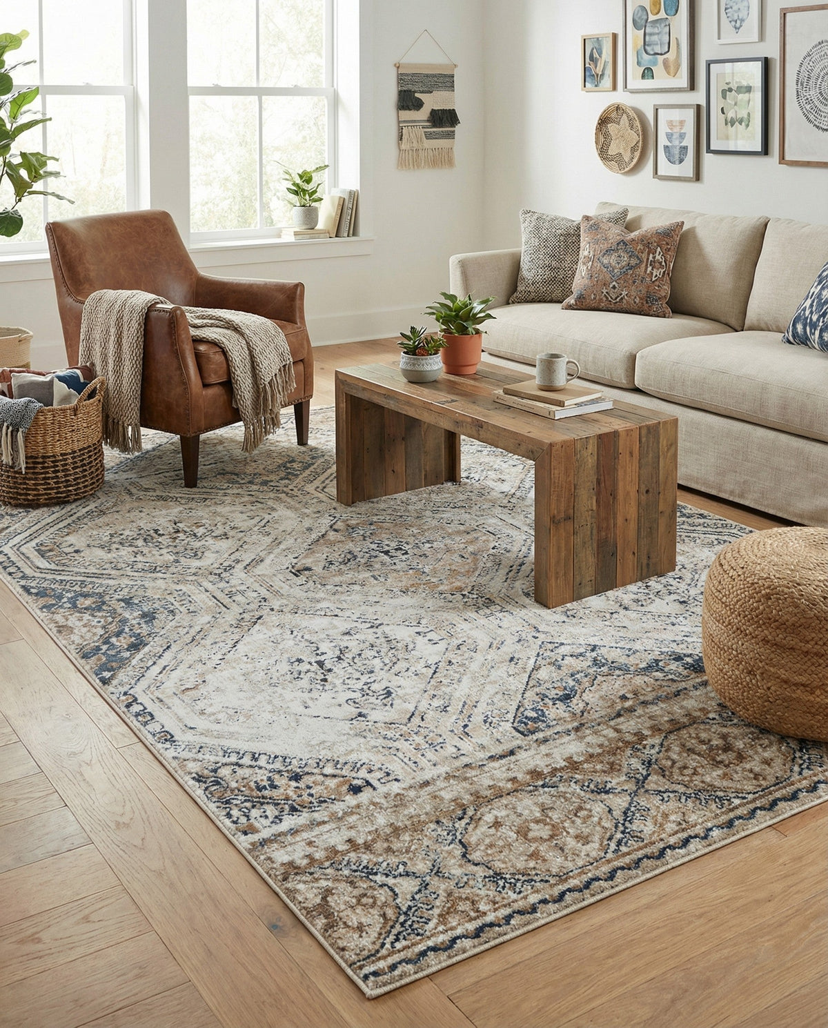 Coastal Manor Collection Area Rug -  Oceanfront Rectangle Blue Beige  lifestyle 14