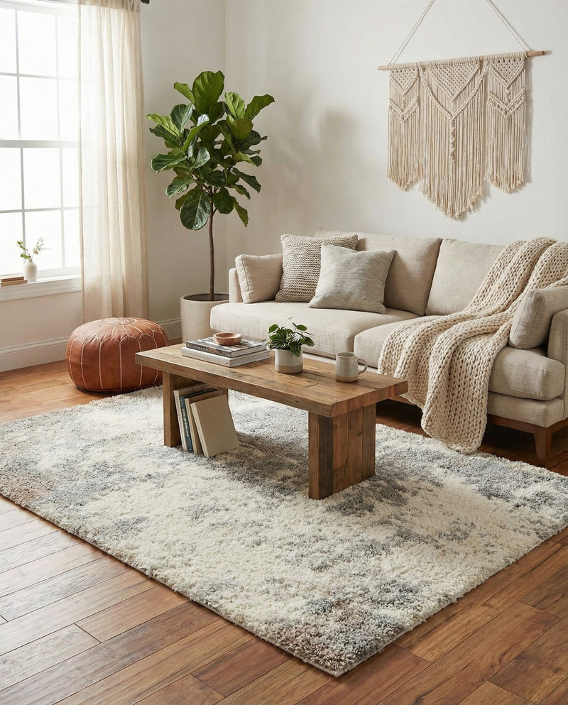 Cozy Haven Shag Collection Area Rug -  Tranquility (Khaki) Rectangle Khaki  lifestyle 11