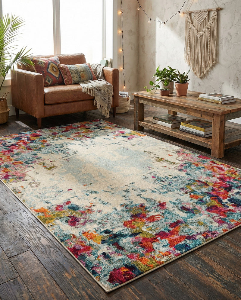 Chromatic Oasis Collection Area Rug -  Blush Rectangle Multi  lifestyle 16