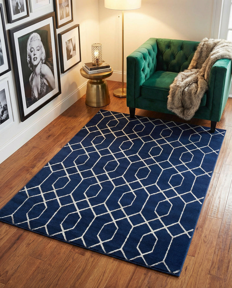 Hollywood Luxe Collection Area Rug - Sunset (Navy Blue Silver) Rectangle Navy Blue Silver  lifestyle 13