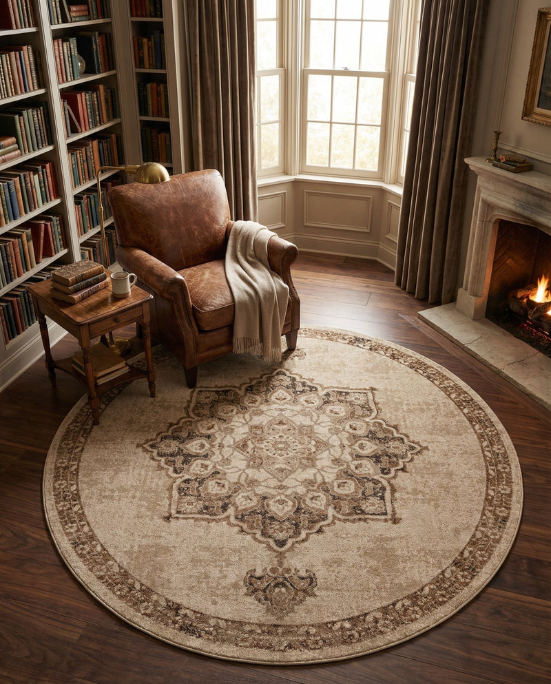 Eden Oasis Collection Area Rug -  Tranquility (Beige) Round Beige  lifestyle 44