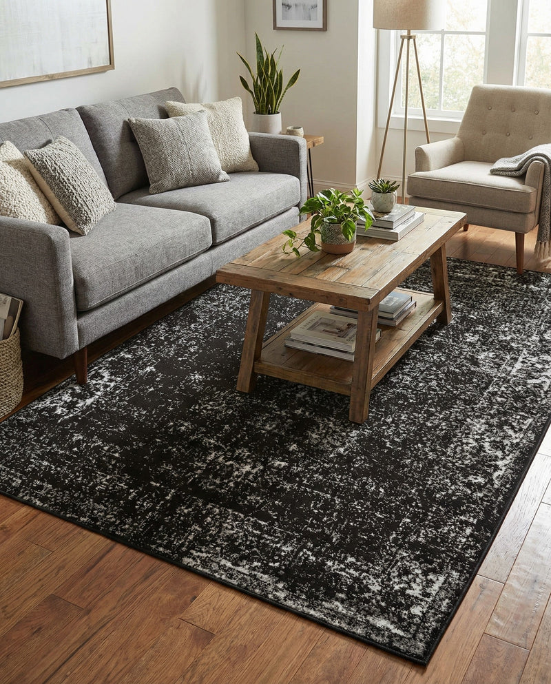Riviera Elegance Collection Area Rug - Antibes (Black) Rectangle Black  lifestyle 21