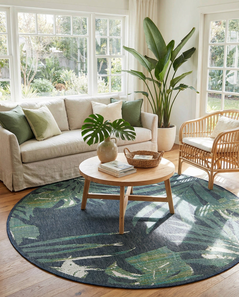 Coastal Terrace Collection Area Rug -  Anchor Round Navy Blue  lifestyle 38