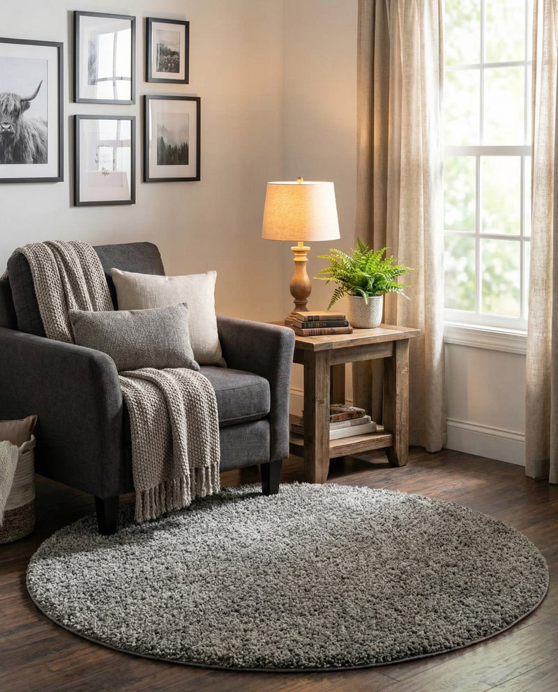 Plush Oasis Collection Area Rug - Serenity (Cloud Gray) Round Cloud Gray  lifestyle 59