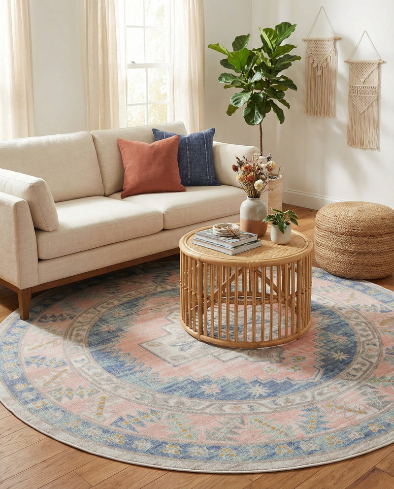 Savannah Series Collection Area Rug -  Augusta (French Blue) Round French Blue  lifestyle 77