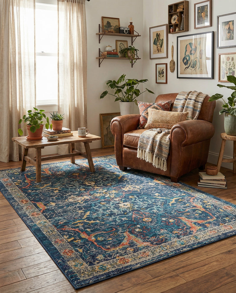 Seville Stripes Collection Area Rug -  Malaga (Navy Blue) Rectangle Navy Blue  lifestyle 31