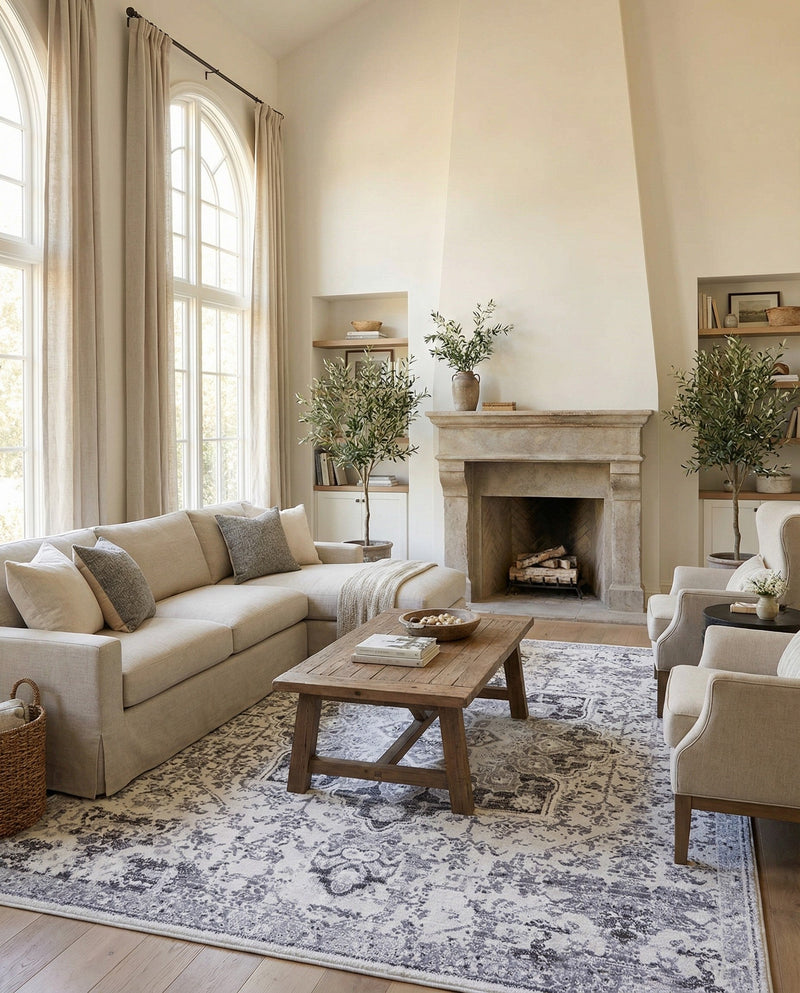 Baroque Era Collection Area Rug - Versailles (Light Gray) Square Light Gray  lifestyle 27