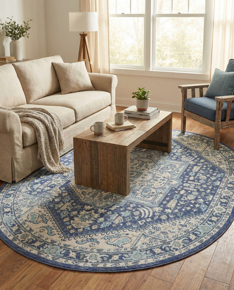 Savannah Series Collection Area Rug - Charleston (French Blue) Oval French Blue  lifestyle 45