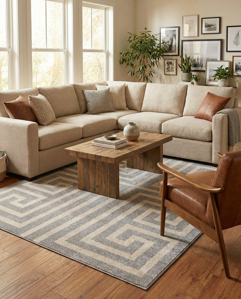 Aegean Labyrinth Collection Area Rug -  Mykonos Rectangle Gray  lifestyle 31