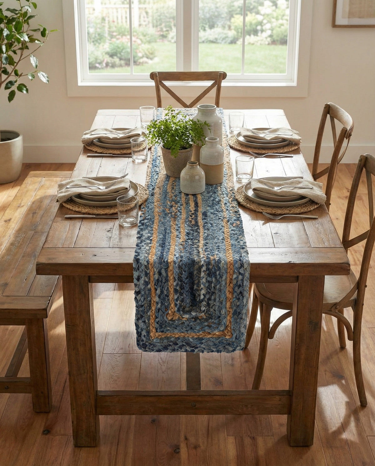 Woven Udaipur Collection Area Rug - Sahara Table Runner Blue and Natural  lifestyle 68