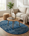 Marrakesh Lattice Collection Area Rug - Casablanca (Navy Blue) Oval Navy Blue  lifestyle 80