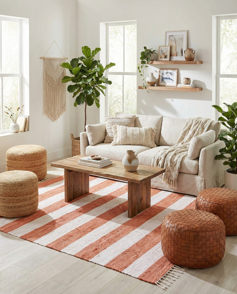 Tassel Trail Collection Area Rug - Pathway (Coral and Ivory) Rectangle Coral and Ivory  lifestyle 20