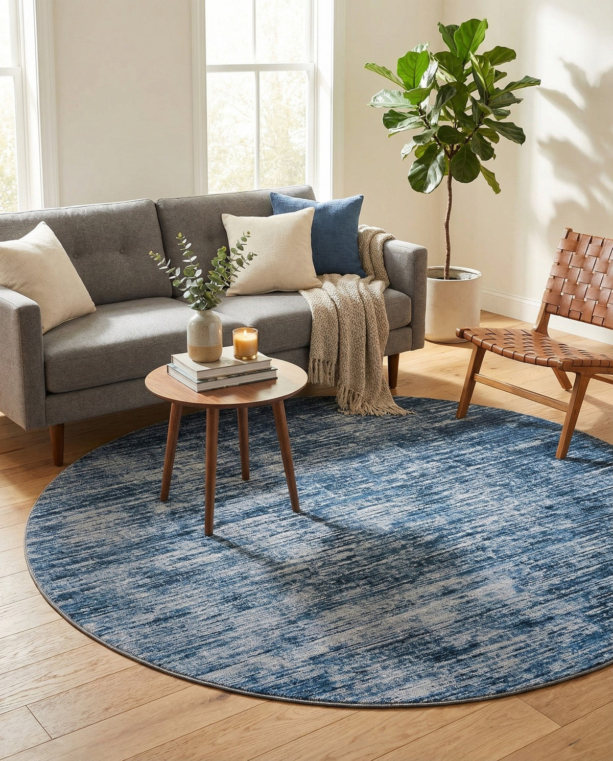 Sahara Essence Collection Area Rug - Oasis (Blue) Round Blue  lifestyle 83