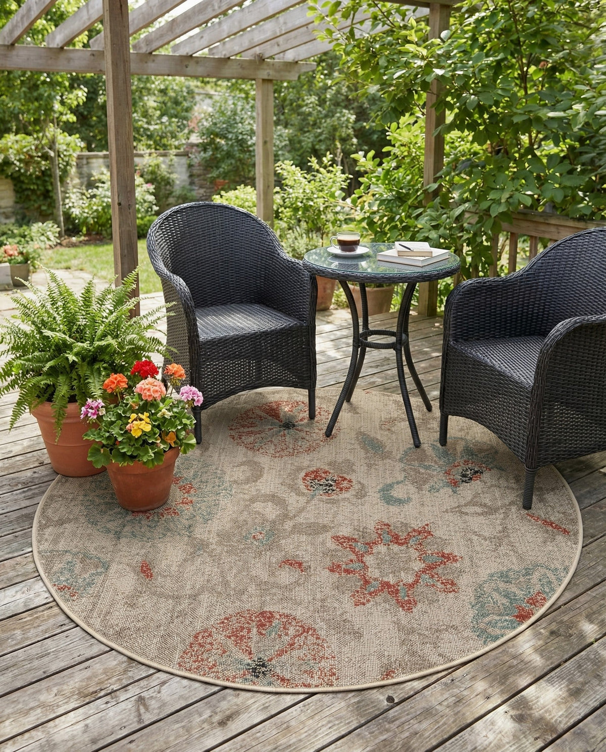 Seaside Blooms Collection Area Rug - Seychelles Round Beige  lifestyle 165