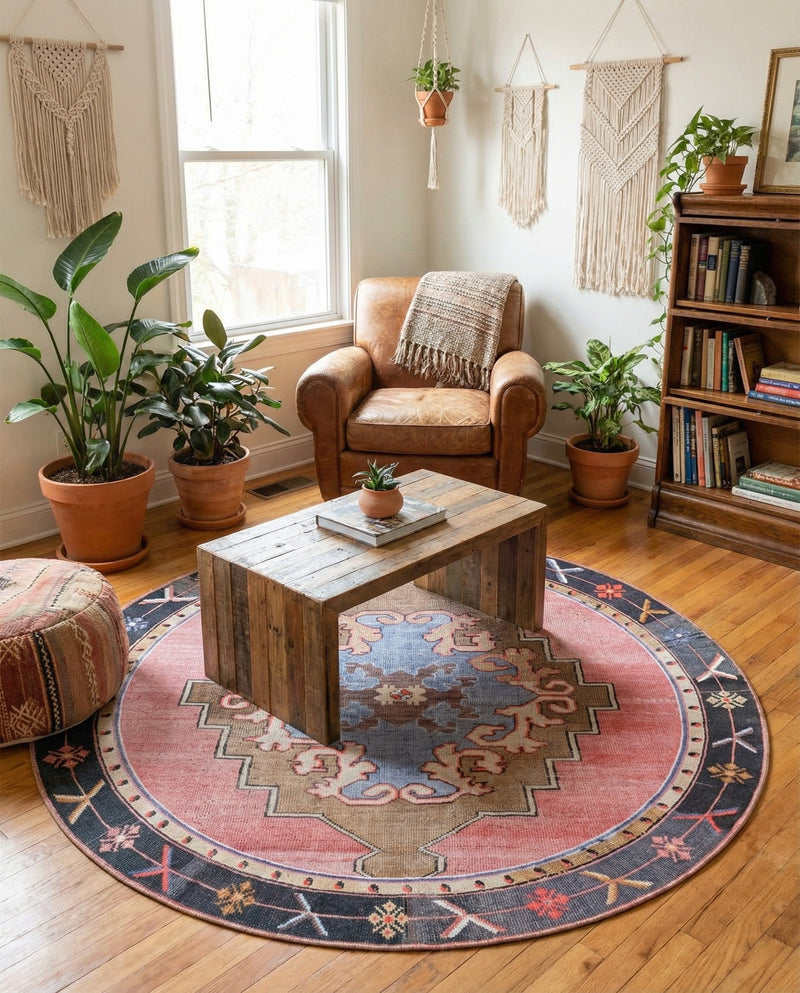 Heritage Elegance Collection Area Rug -  Winterthur (Pink) Round Pink  lifestyle 33