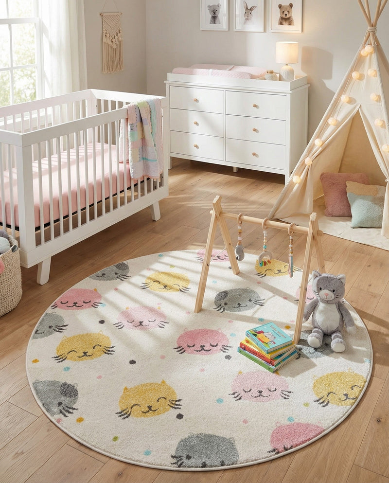 Wonder Tykes Collection Area Rug -  Dazzle Round Ivory  lifestyle 38
