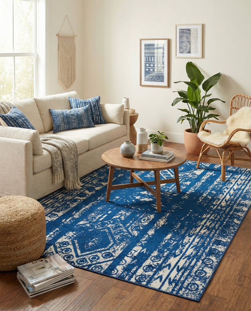 Brighton Stripes Collection Area Rug - Sussex (Navy Blue) Rectangle Navy Blue  lifestyle 5