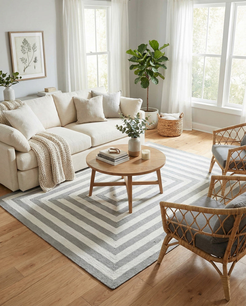Sustainable Strands Indoor-Outdoor Oasis Collection Area Rug - Harborview Rectangle Gray and White  lifestyle 41