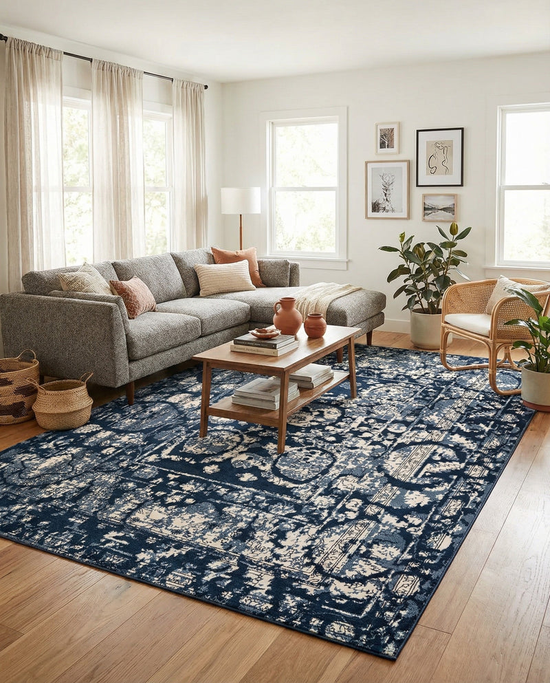 Horizon Collection Area Rug -  Zenith Rectangle Blue  lifestyle 48