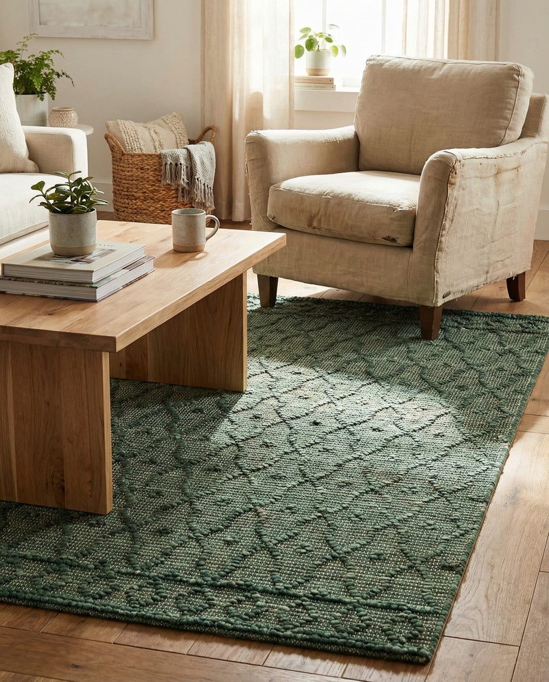 Savannah Weave Collection Area Rug - Serengeti Rectangle Hunter Green  lifestyle 24