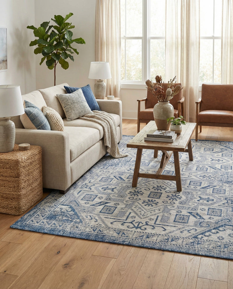 Tribal Terrace Treasures Collection Area Rug - Mayan Marina (Blue) Rectangle Blue  lifestyle 36