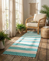 Tassel Trail Collection Area Rug - Pathway (Turquoise and Ivory) Runner Turquoise and Ivory  lifestyle 55