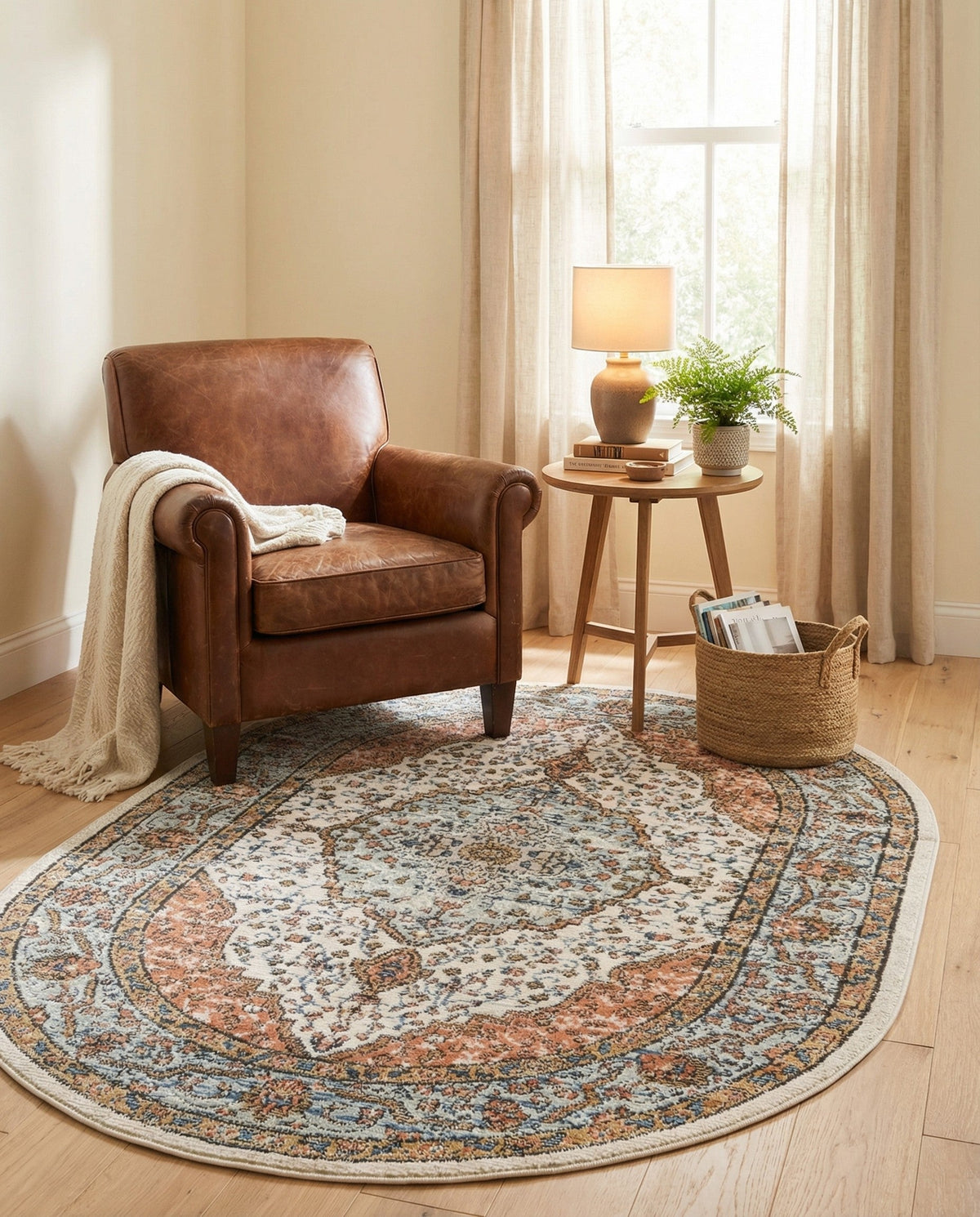 Mykonos Manor Collection Area Rug - Delos Oval Ivory  lifestyle 170