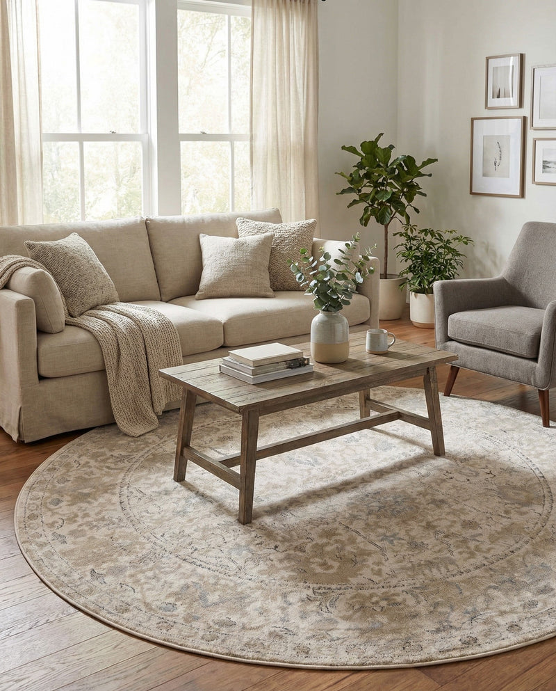 Cascade Range Collection Area Rug -  Shasta (Ivory) Round Ivory  lifestyle 34