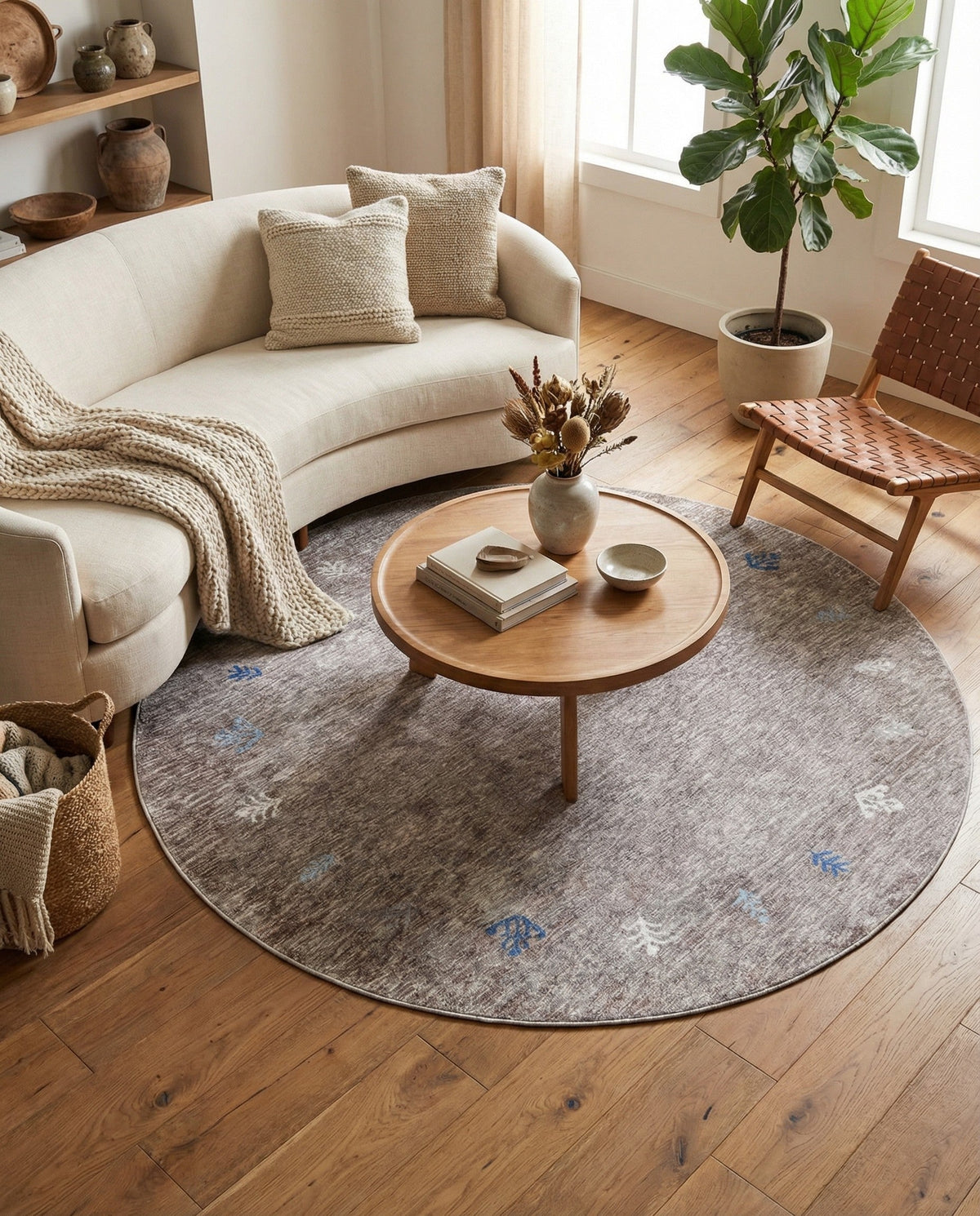 Zagros Shades Collection Area Rug -  Yasuj Round Gray Brown  lifestyle 82