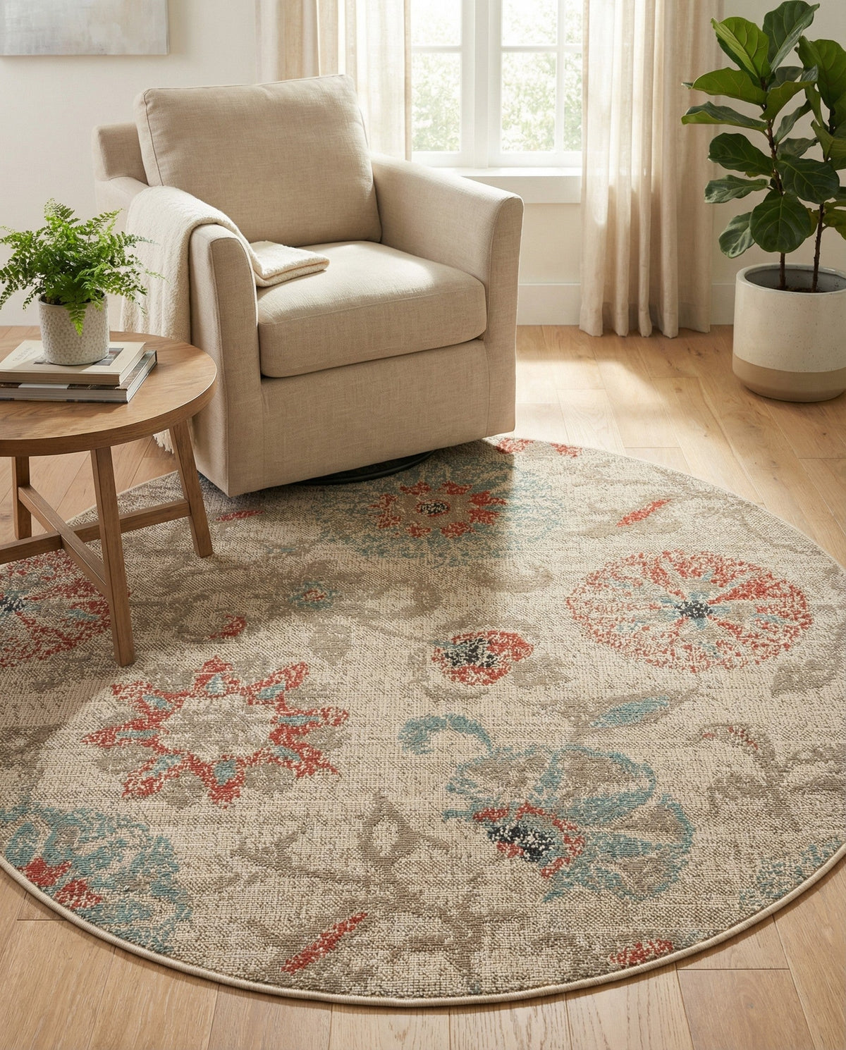 Seaside Blooms Collection Area Rug - Seychelles Round Beige  lifestyle 166