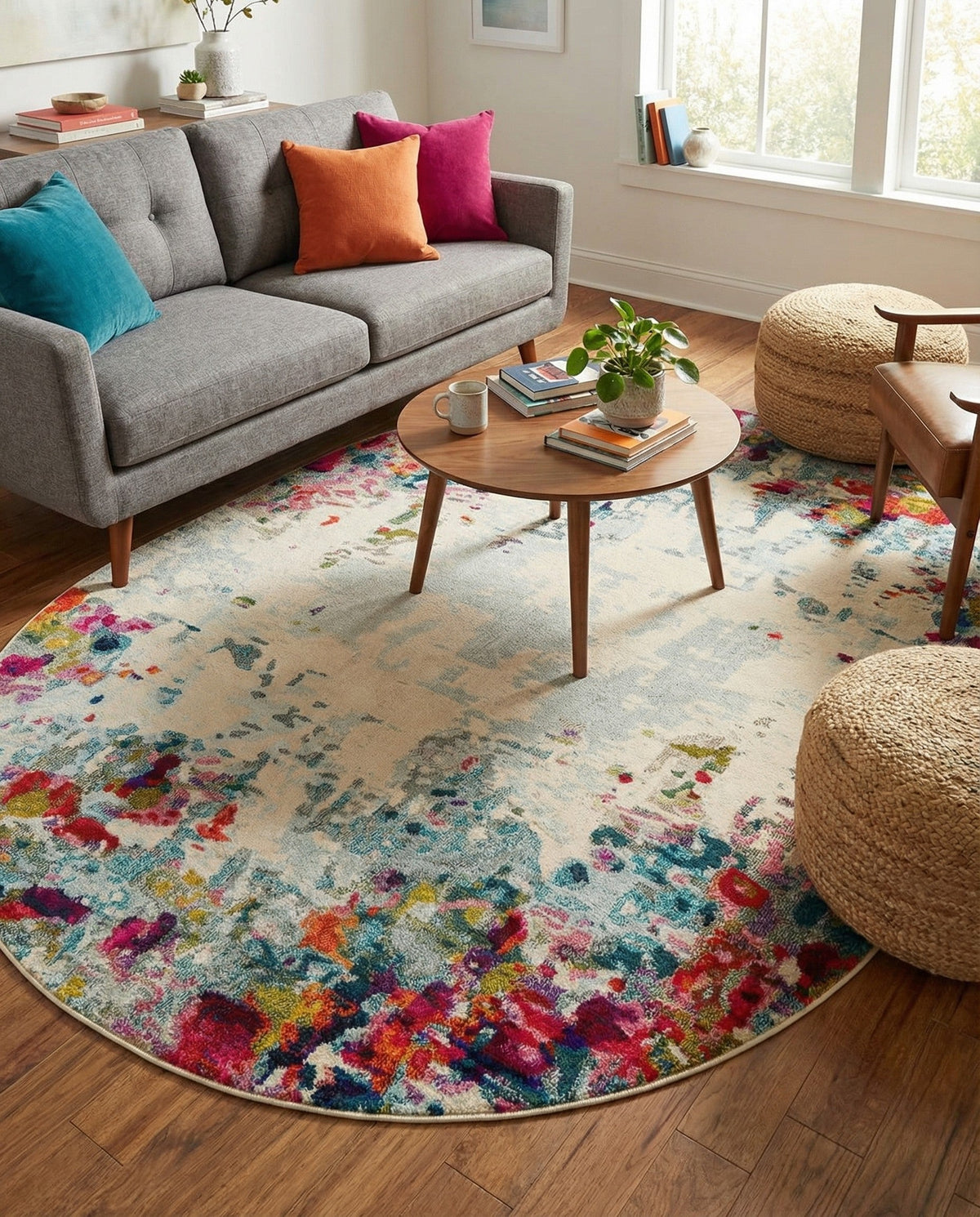 Chromatic Oasis Collection Area Rug -  Blush Oval Multi  lifestyle 113