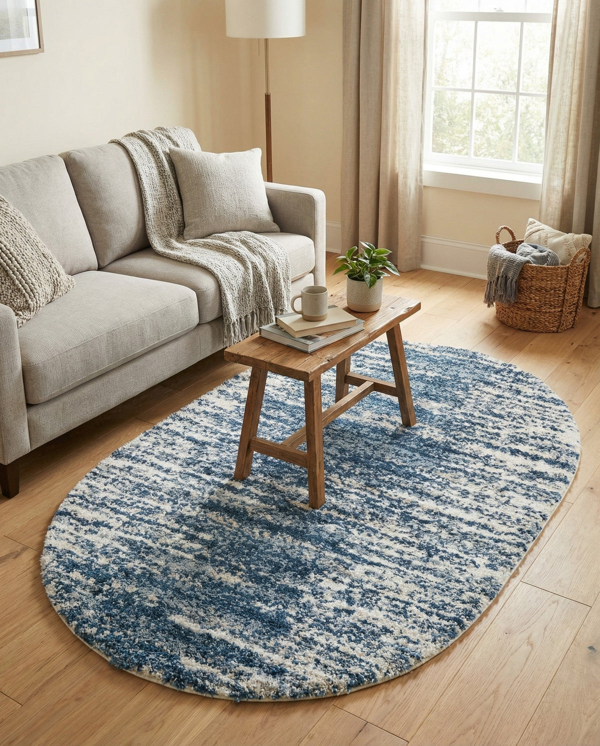 Tranquil Tides Shag Collection Area Rug - Marina Oval Blue  lifestyle 124