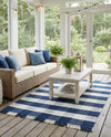 Sustainable Grid Indoor-Outdoor Oasis Collection Area Rug - Savannah Rectangle Navy Blue  lifestyle 15
