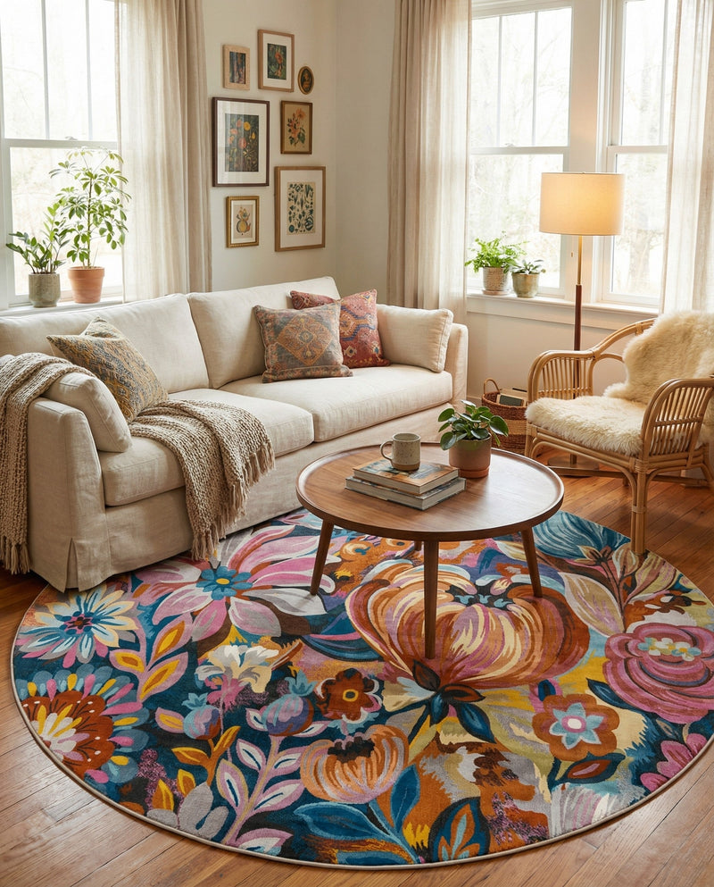 Meadow Breeze Collection Area Rug -  Daffodil Round Multi  lifestyle 73