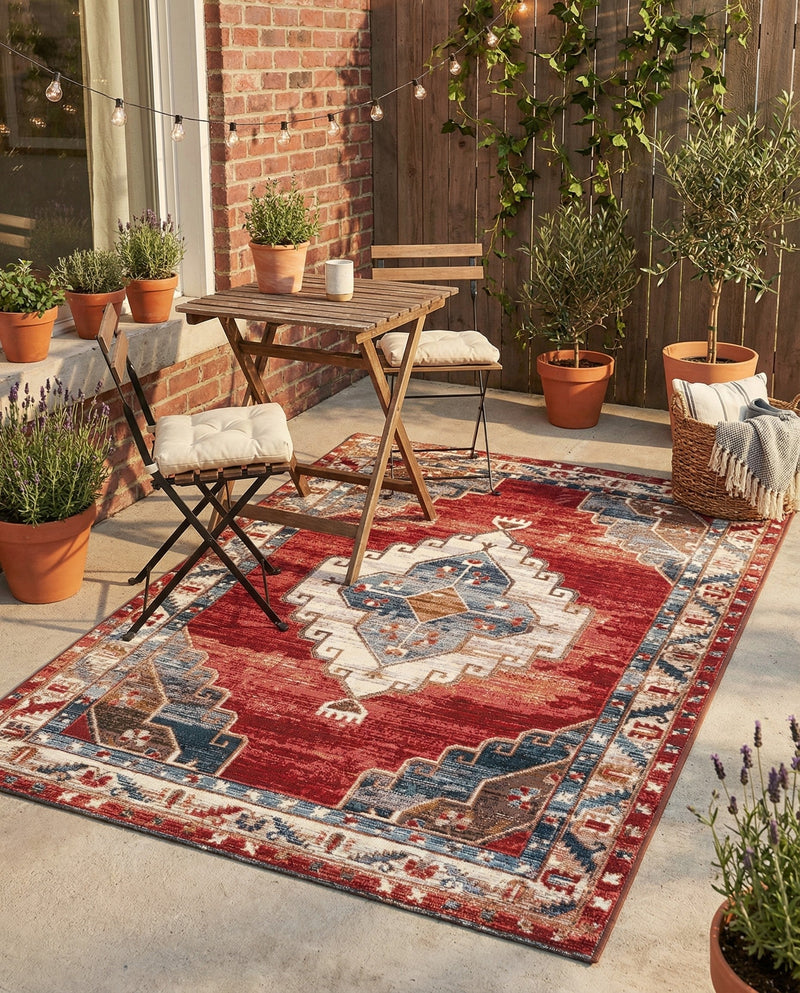 Patio Heritage Collection Area Rug -  Alcove Rectangle Red and Navy Blue  lifestyle 13