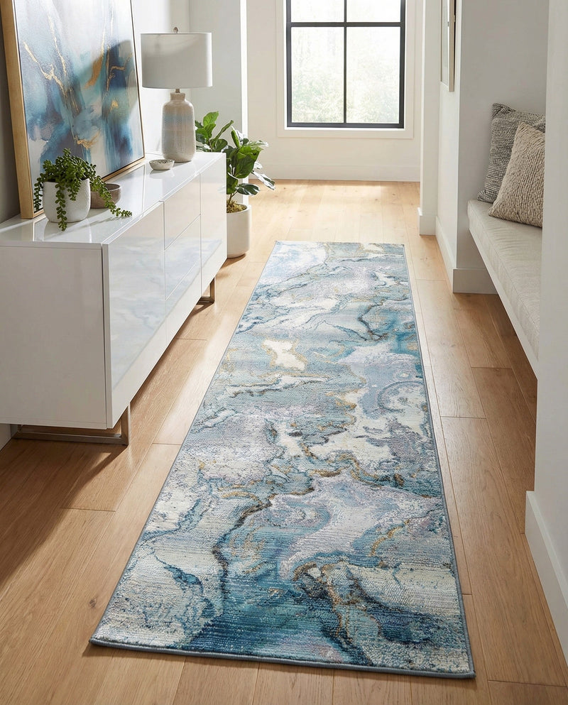 Urban Terrace Collection Area Rug -  Vertex Runner Blue and Ivory  lifestyle 69