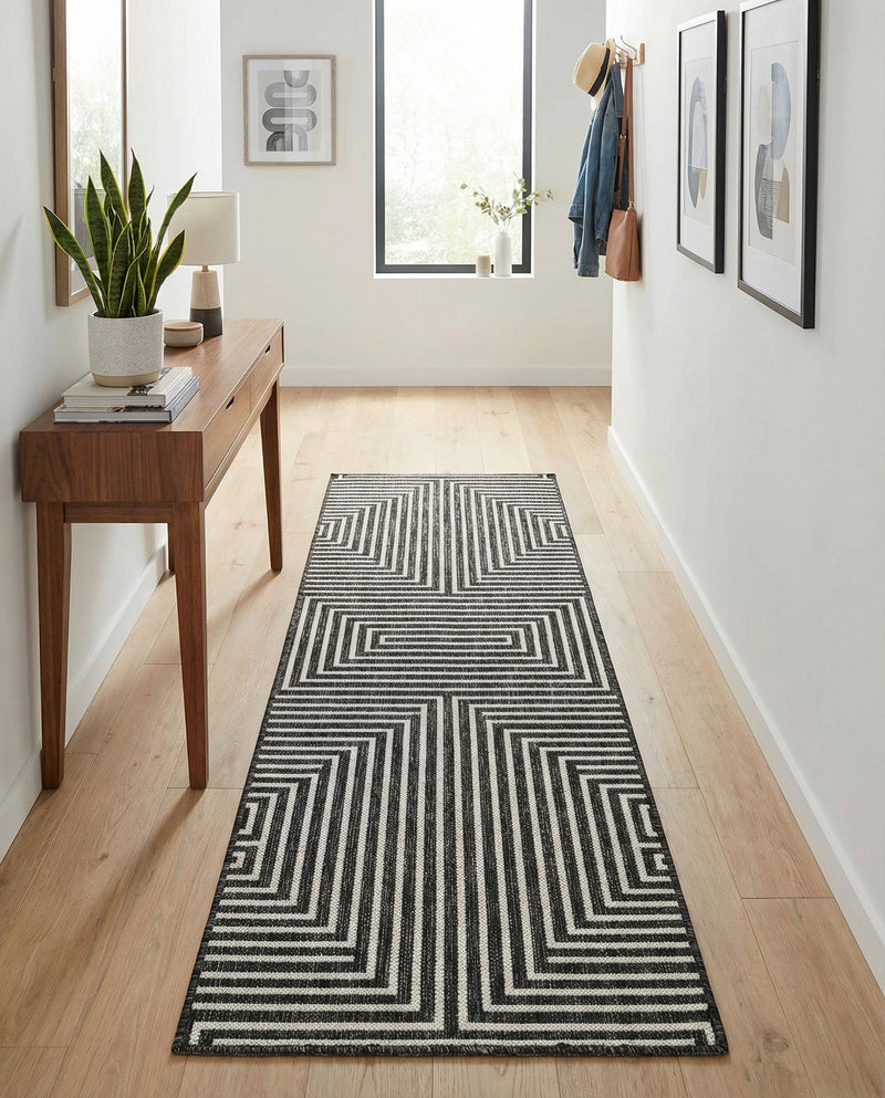 Urban Terrace Collection Area Rug -  Astoria (Black and White) Runner Black and White  lifestyle 51