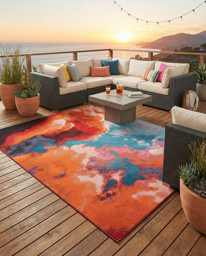 Urban Terrace Collection Area Rug -  Patio Rectangle Gray and Pink  lifestyle 26