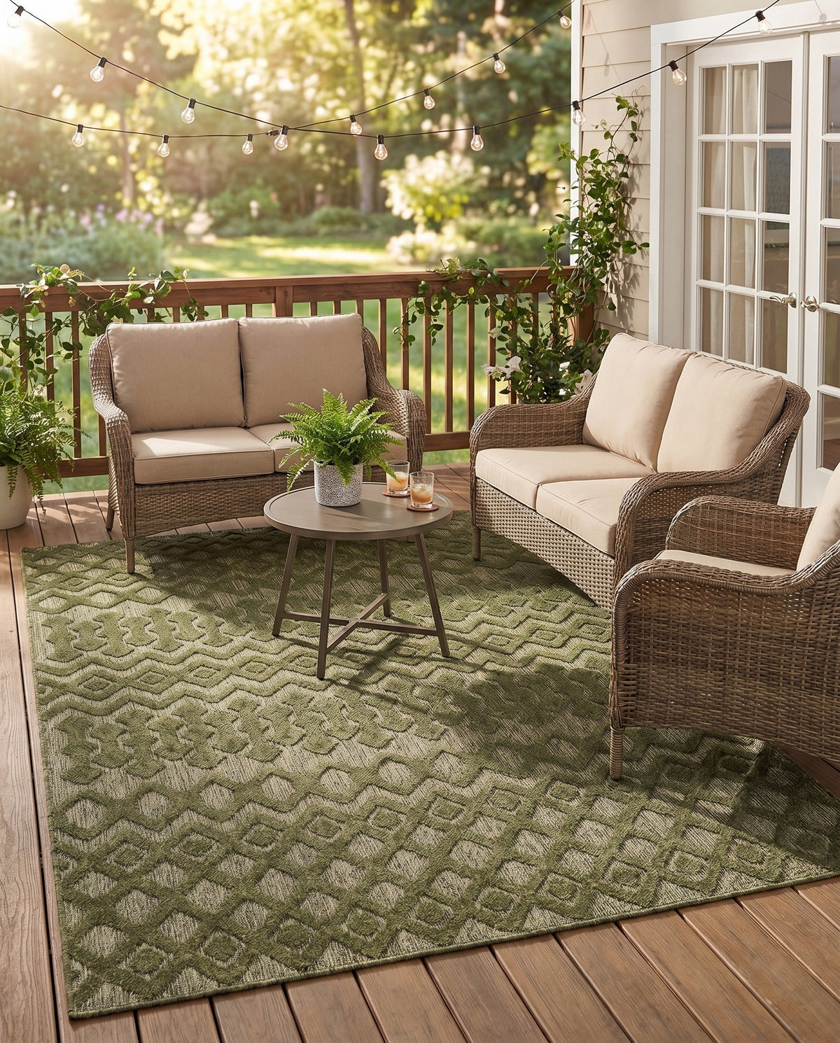 Garden Lattice Charm Collection Area Rug -  Pergola (Green) Rectangle Green  lifestyle 14