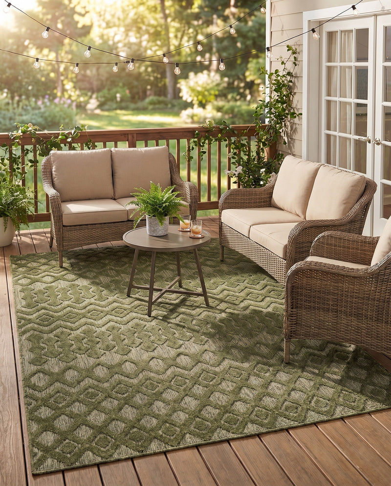 Garden Lattice Charm Collection Area Rug -  Pergola (Green) Rectangle Green  lifestyle 14