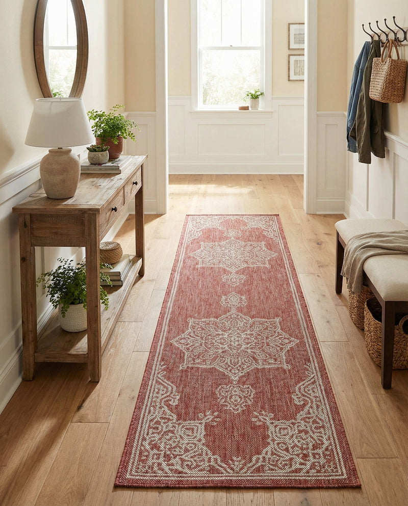 Patio Heritage Collection Area Rug -  Charleston (Rust Red) Runner Rust Red  lifestyle 63