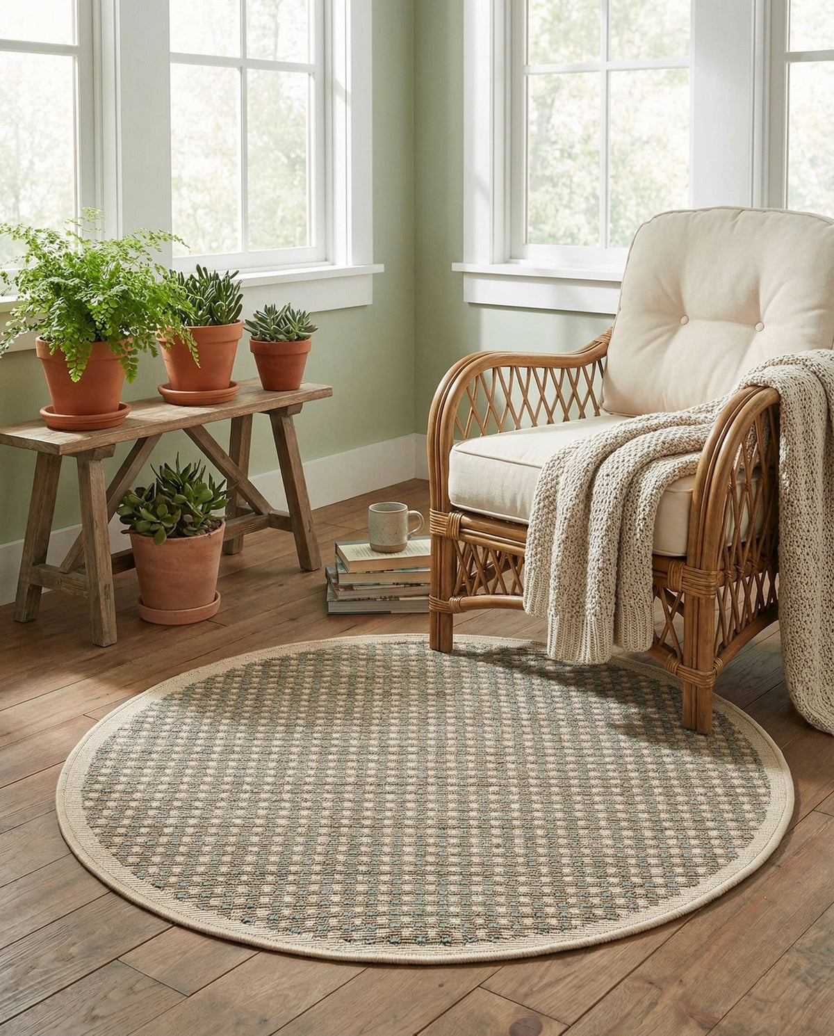 Terrace Fringe Collection Area Rug - Patio Round Brown  lifestyle 127