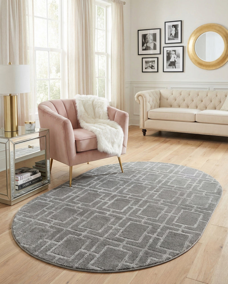 Hollywood Luxe Collection Area Rug -  Beverly (Gray Silver) Oval Gray Silver  lifestyle 57