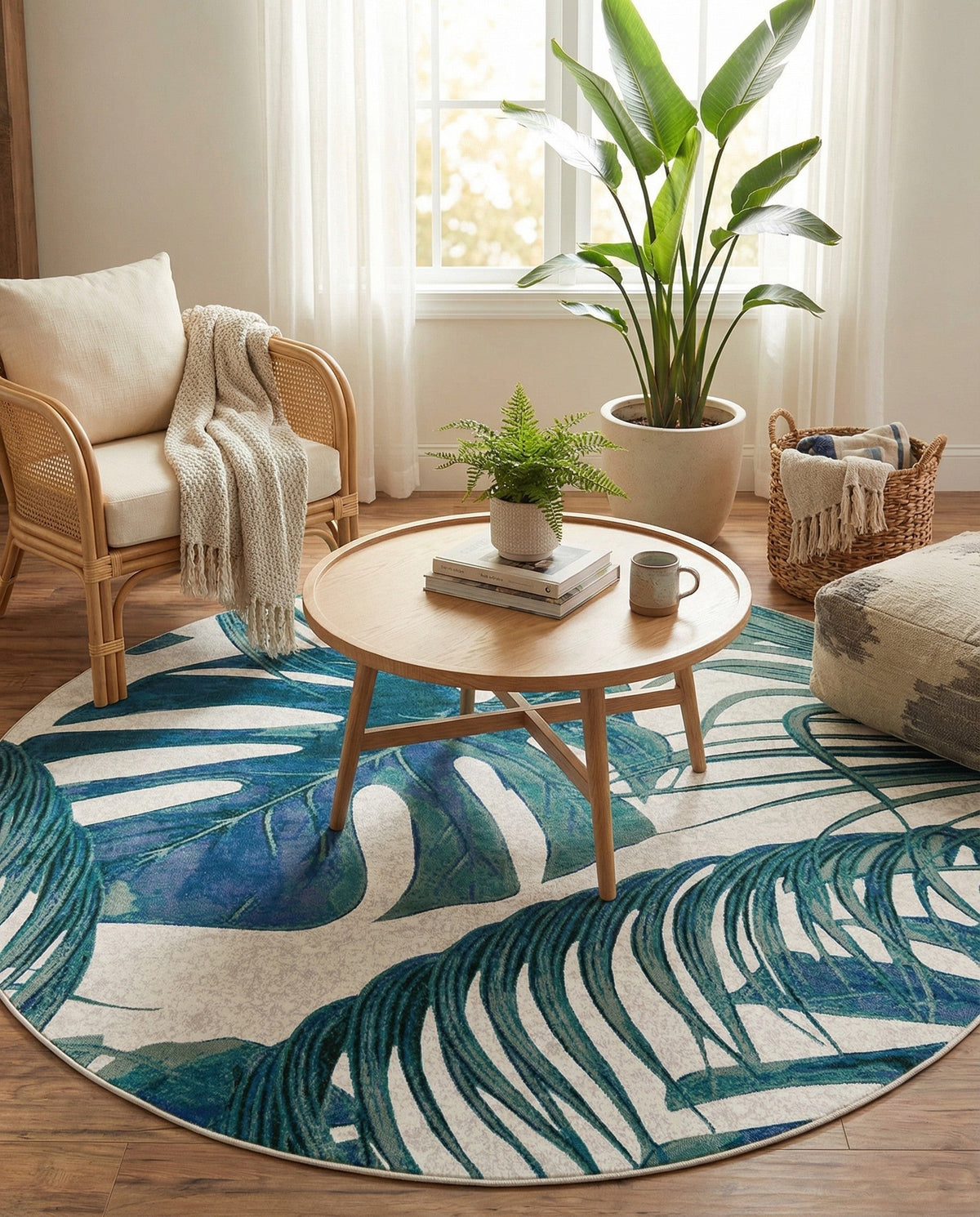 Meadow Breeze Collection Area Rug -  Clover Round Ivory  lifestyle 197