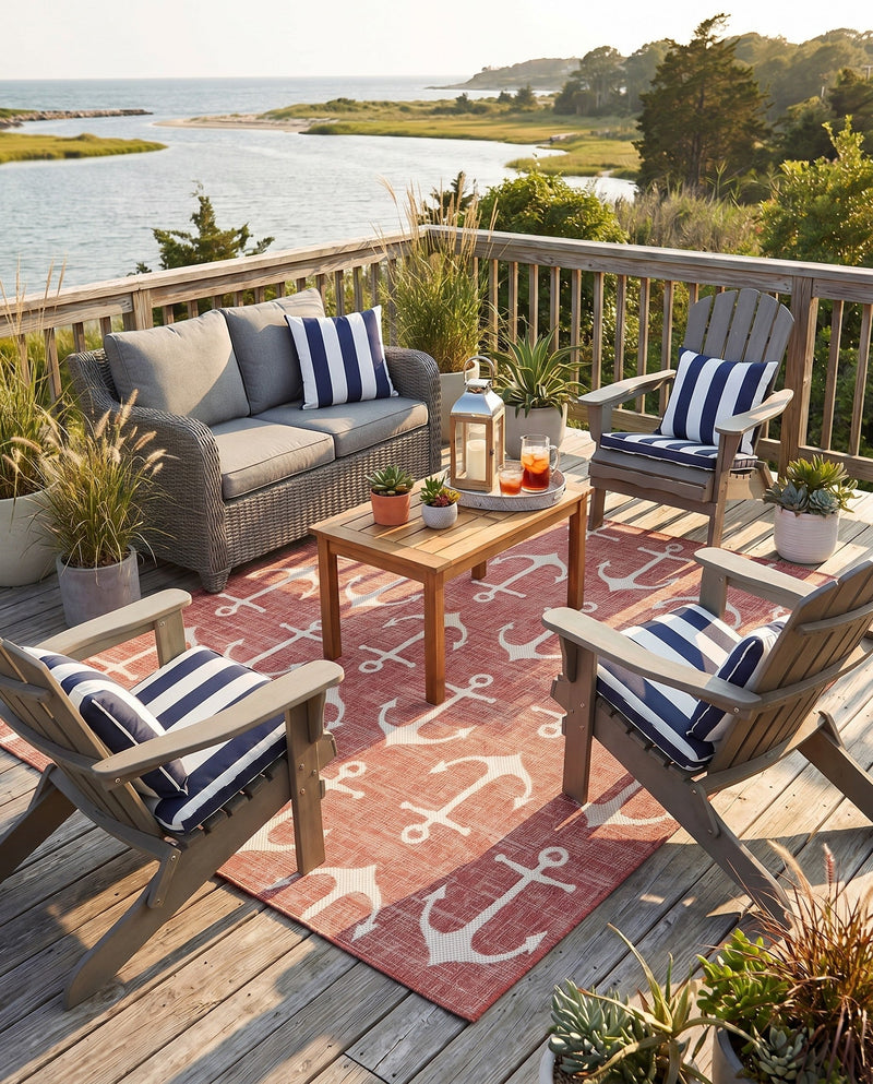 Seaside Haven Rugs Collection Area Rug - Sapphire (Rust Red) Square Rust Red  lifestyle 80