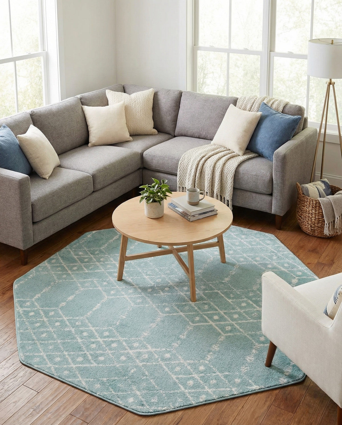 Marrakesh Lattice Collection Area Rug - Casablanca (Aqua) Octagon Aqua  lifestyle 96
